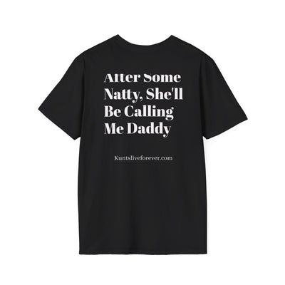 Black After Some Natty Bold Graphic Tee with rebellious white text print, punk streetwear style