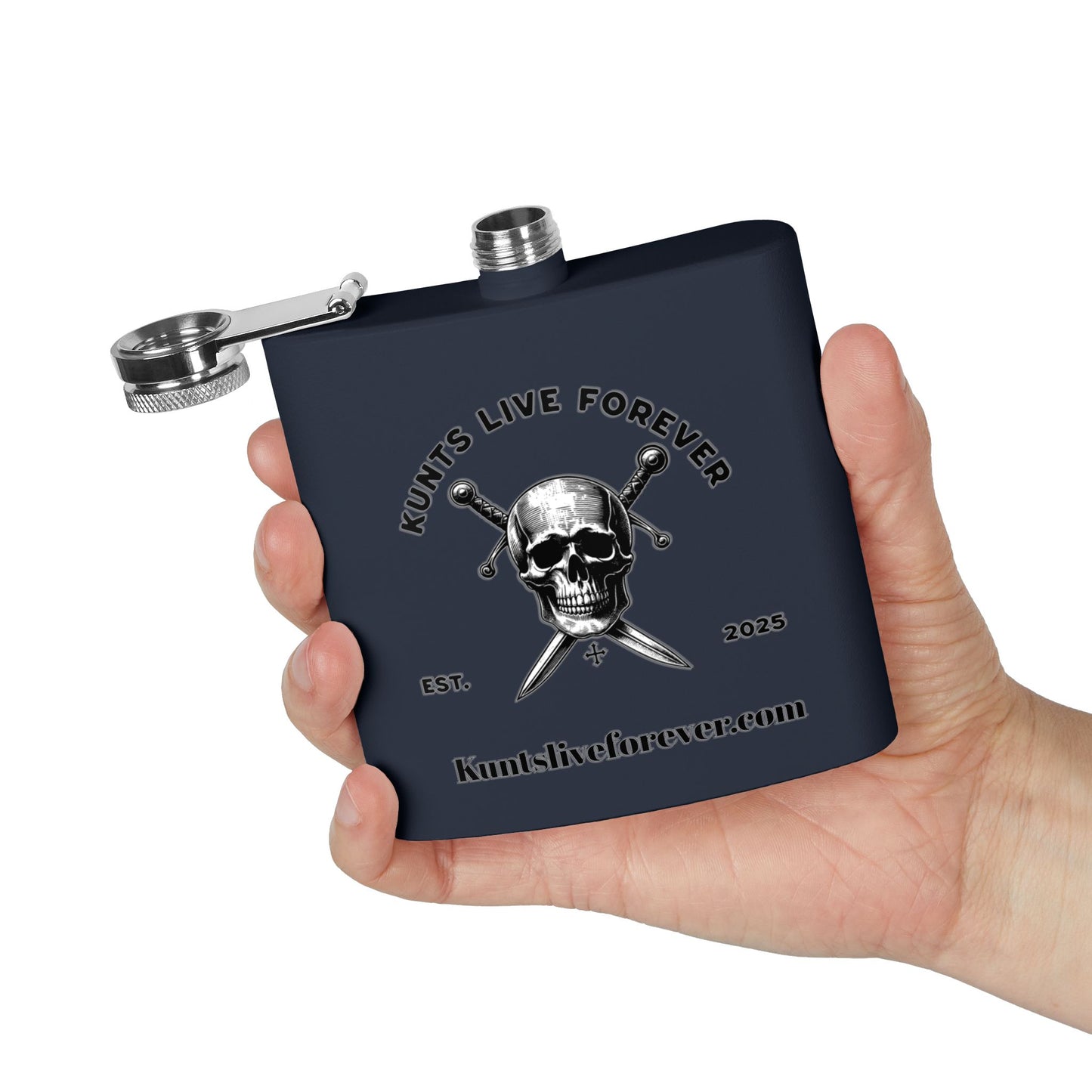 KLF “Cool Skull Flask - 6oz Stainless Steel, 'Kunts Live Forever' Engraving” Tee | KLF Streetwear