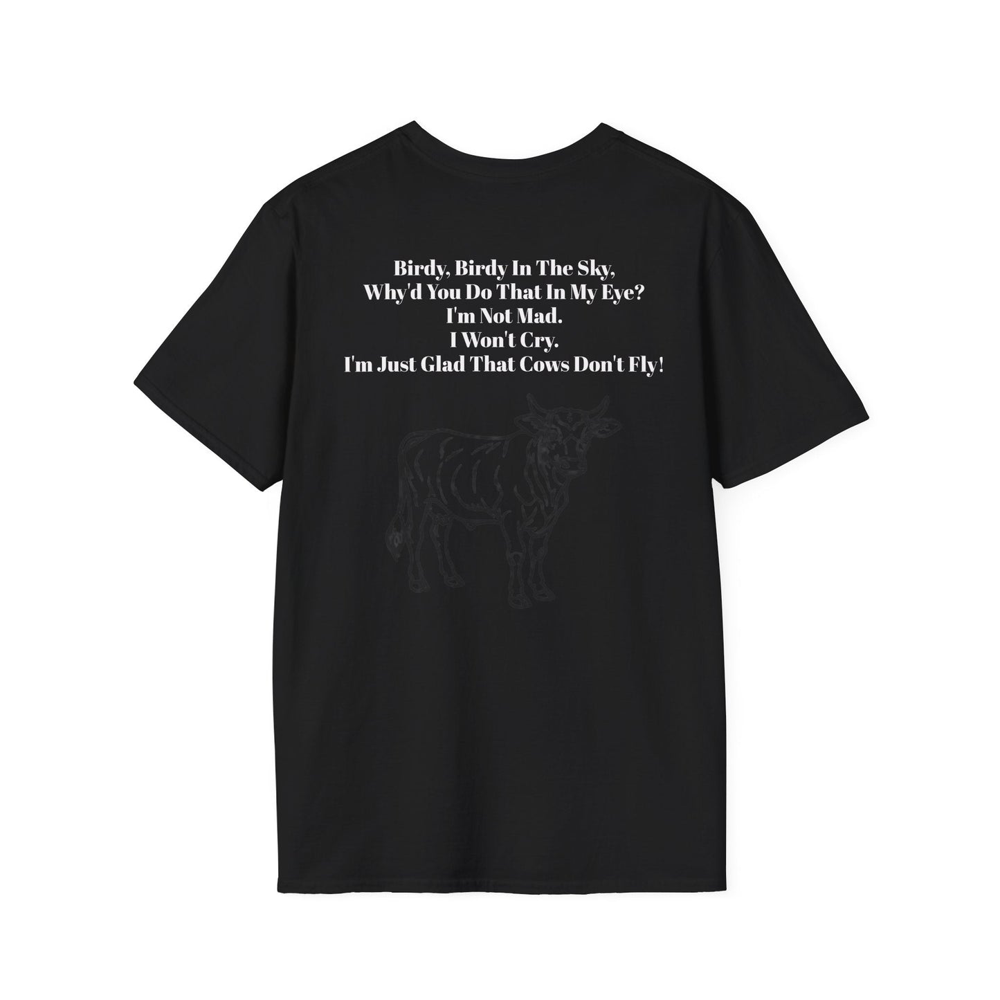 Black Cow Poem Tee punk streetwear with bold white text and cow illustration on back