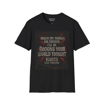 Black Aaron Westbrook KLF Tee with rebellious punk slogan and lightning graphics, made of soft heavyweight cotton