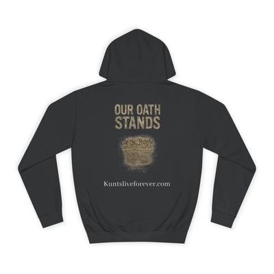 Black Oath Stands Veterans Hoodie with bold text and graphic on back, punk streetwear style