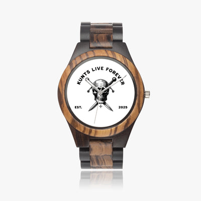 Indian Ebony wooden watch with skull and crossed knives design and wooden band