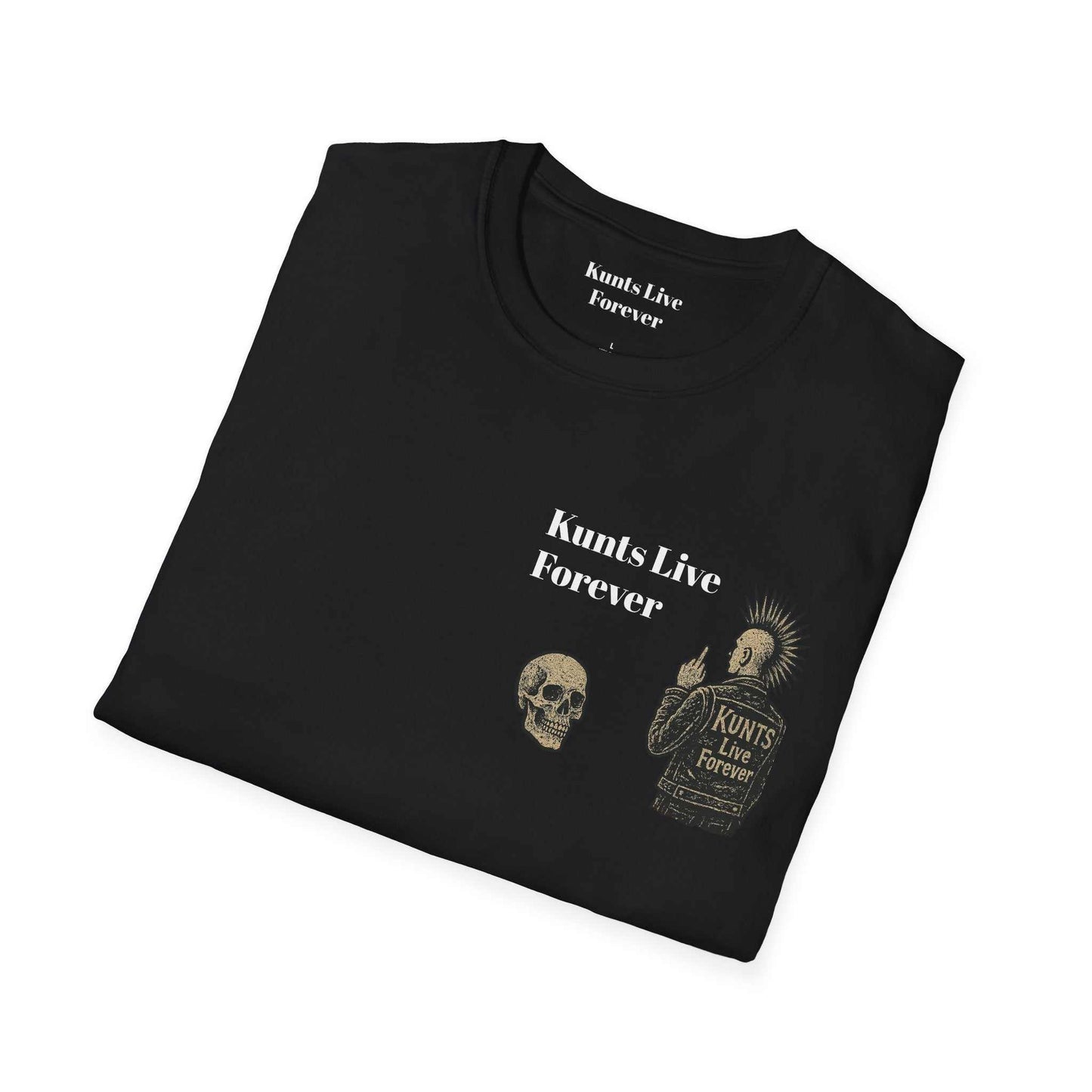 Black KLF "If I Wanted Your Lip" tee with punk skull and mohawk design, glow-in-the-dark print, unisex fit