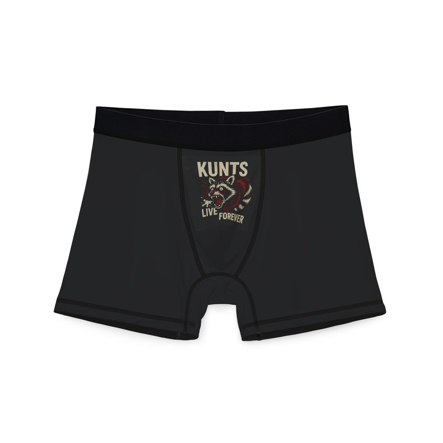 KUNTS Live Forever black graphic boxer shorts with rebellious punk design