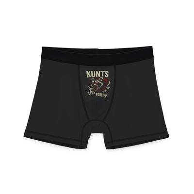 KUNTS Live Forever black graphic boxer shorts with rebellious punk design