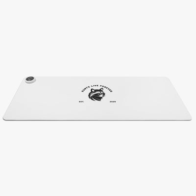 Medium heated mouse pad with coon design and Kunts Live Forever logo on white surface