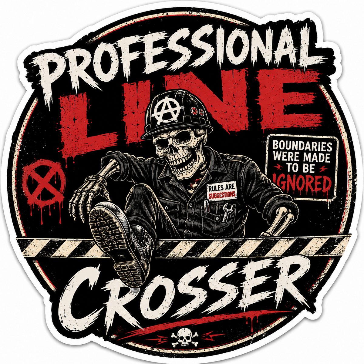 Professional Line Crosser punk skeleton sticker artwork