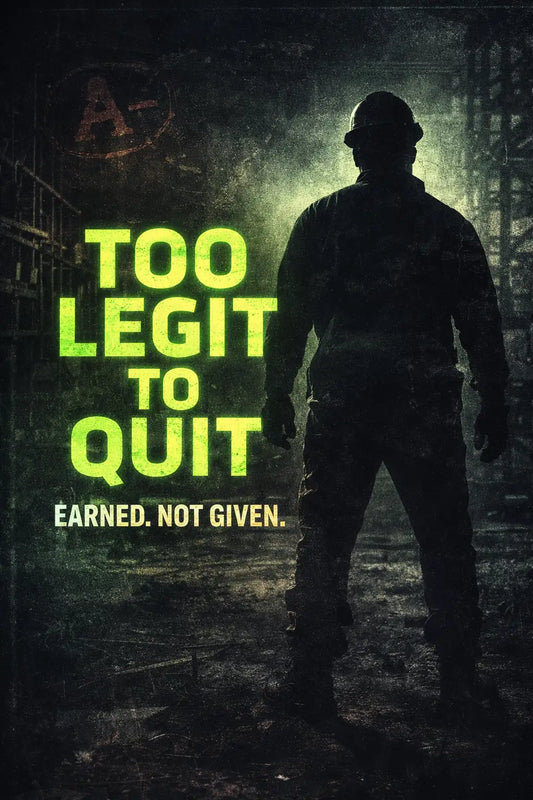 anti corporate punk streetwear concept art showing earned not given message in industrial workwear setting