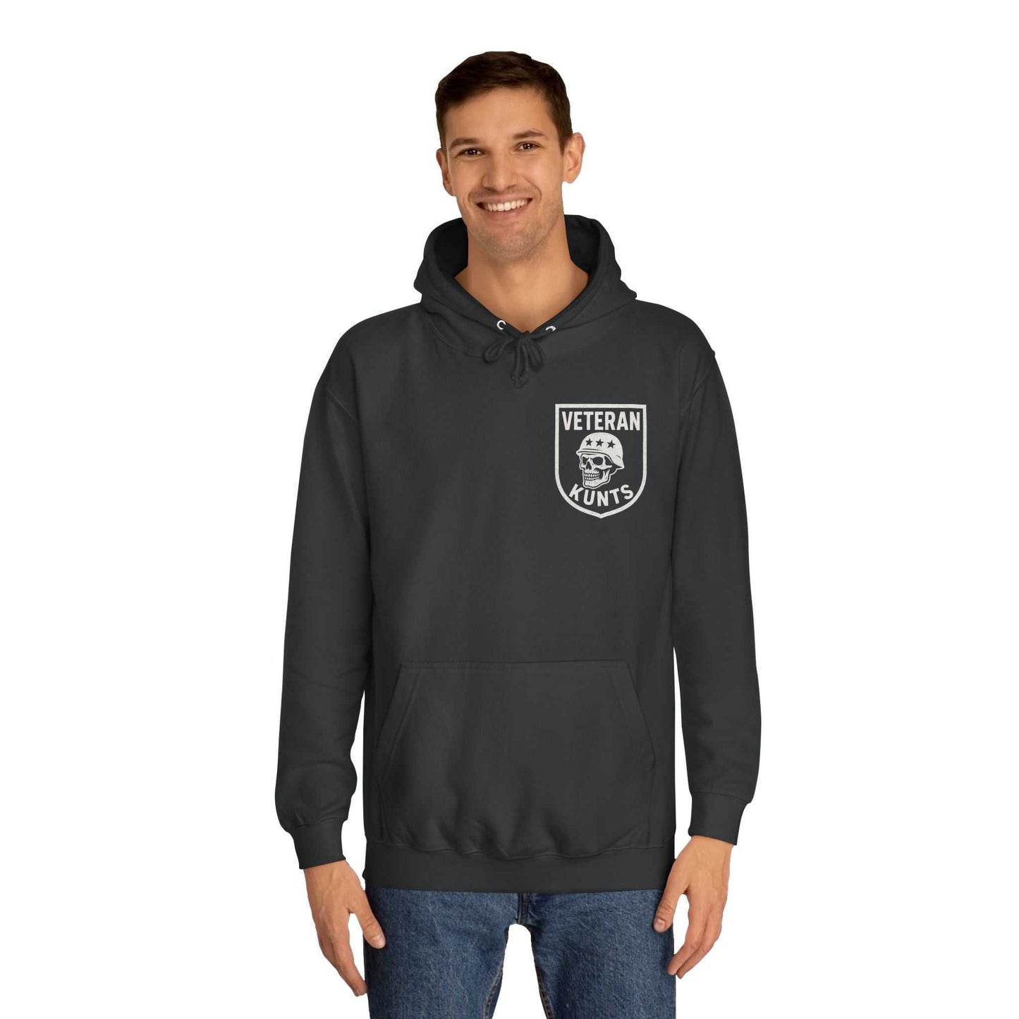 Whether Air Sea or Trenches veteran hoodie with skull emblem on black triblend fabric, unisex fit streetwear