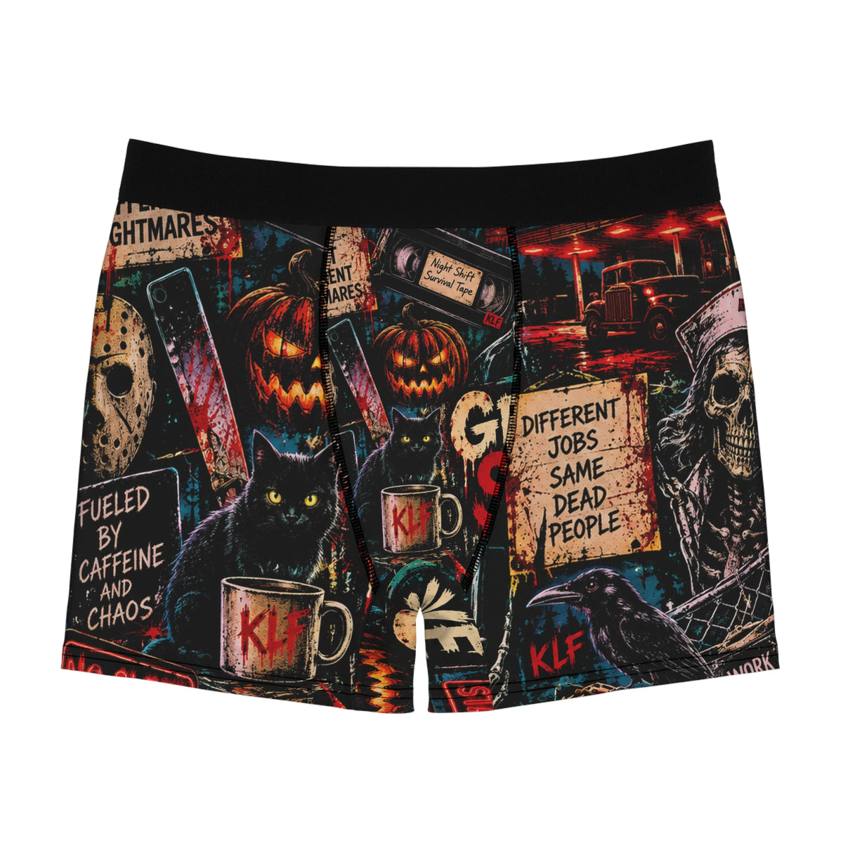 KLF Grave Shift boxer briefs with neon horror night-shift artwork - product view 4
