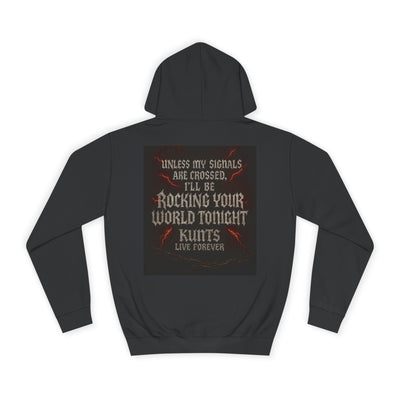 Black Rock Your World Tonight Hoodie with punk-inspired graphic and bold rebellious text on back