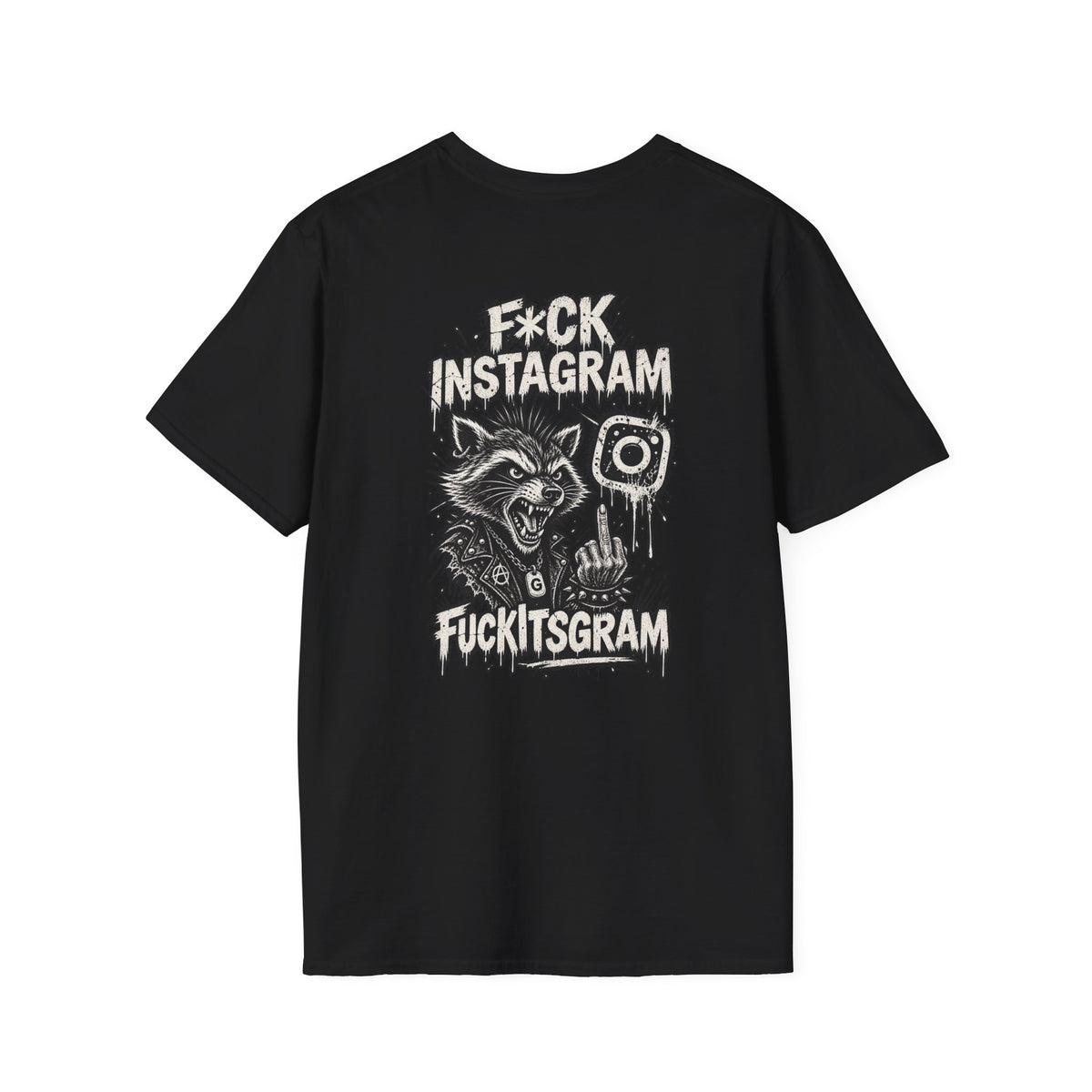 KLF F*CK Instagram graphic tee, black shirt product mockup view 1