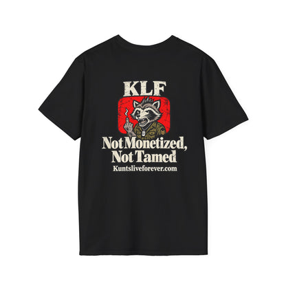 KLF YouTube graphic tee on black shirt, product mockup view 1