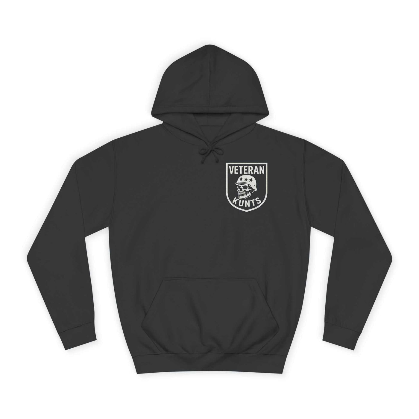 Black KLF Oath Stands Veterans Hoodie with skull and text design, unisex triblend fabric, glow-in-the-dark print