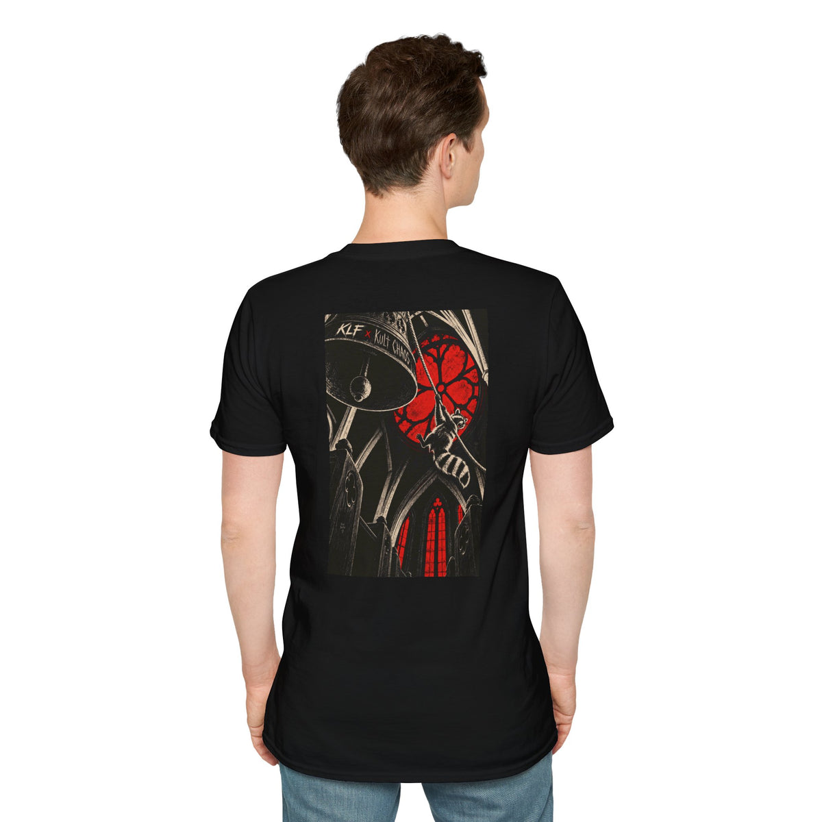 Unholy Swing KLF × Kult Chaos gothic cathedral dark humor graphic tee mockup 5