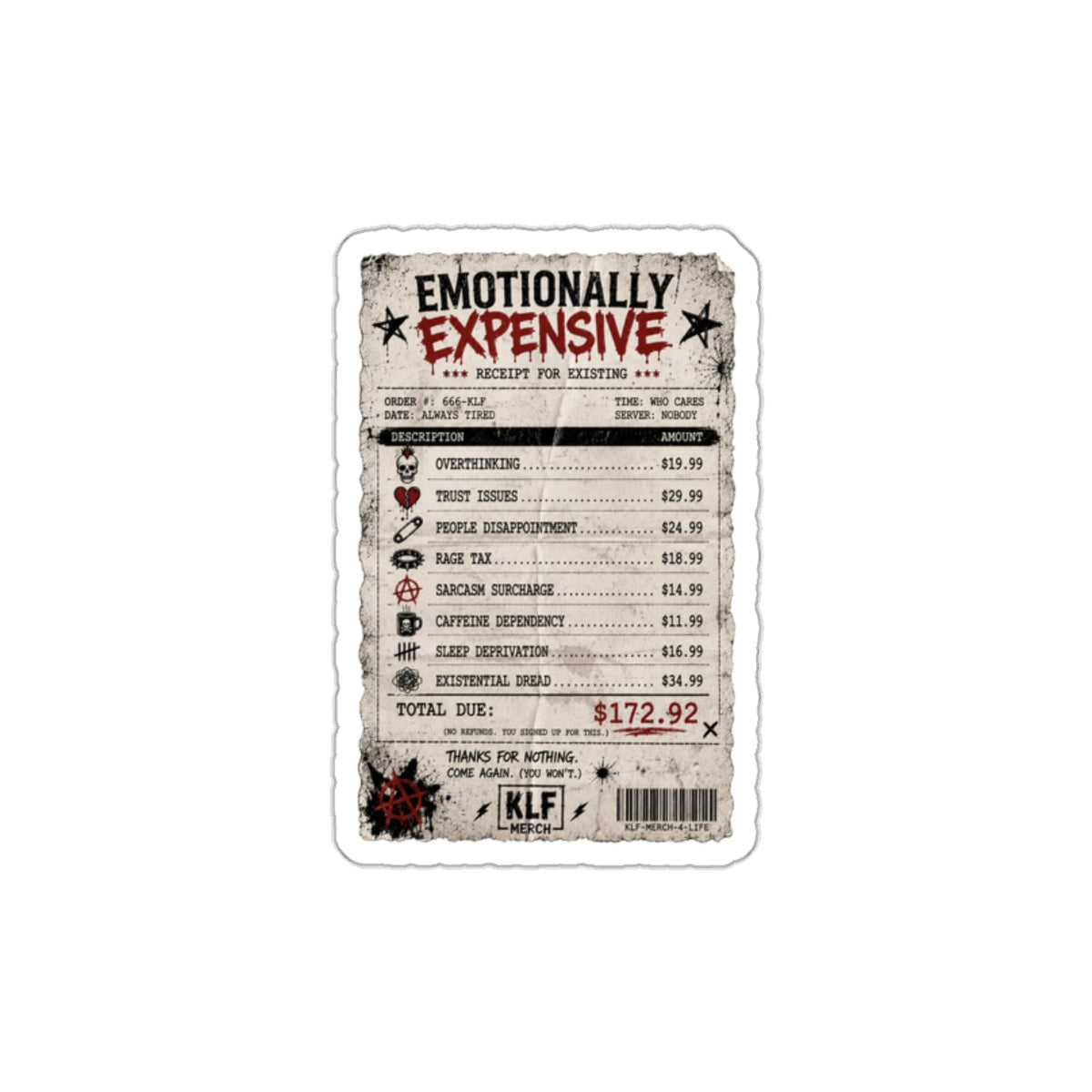 KLF “Emotionally Expensive” Die-Cut Sticker | KLF Merch