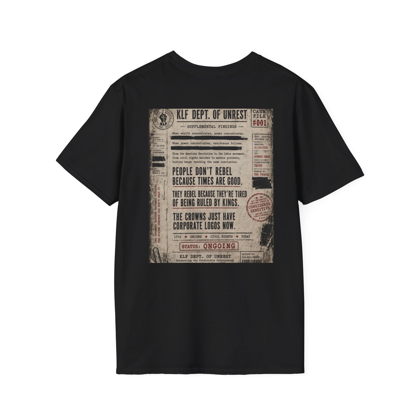 KLF Dept. of Unrest Case File #001 – This Economy Is What Built Rebellion in the First Place Tee | Anti-Corporate Punk Shirt