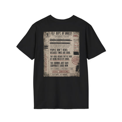 KLF Dept. of Unrest Case File #001 – This Economy Is What Built Rebellion in the First Place Tee | Anti-Corporate Punk Shirt