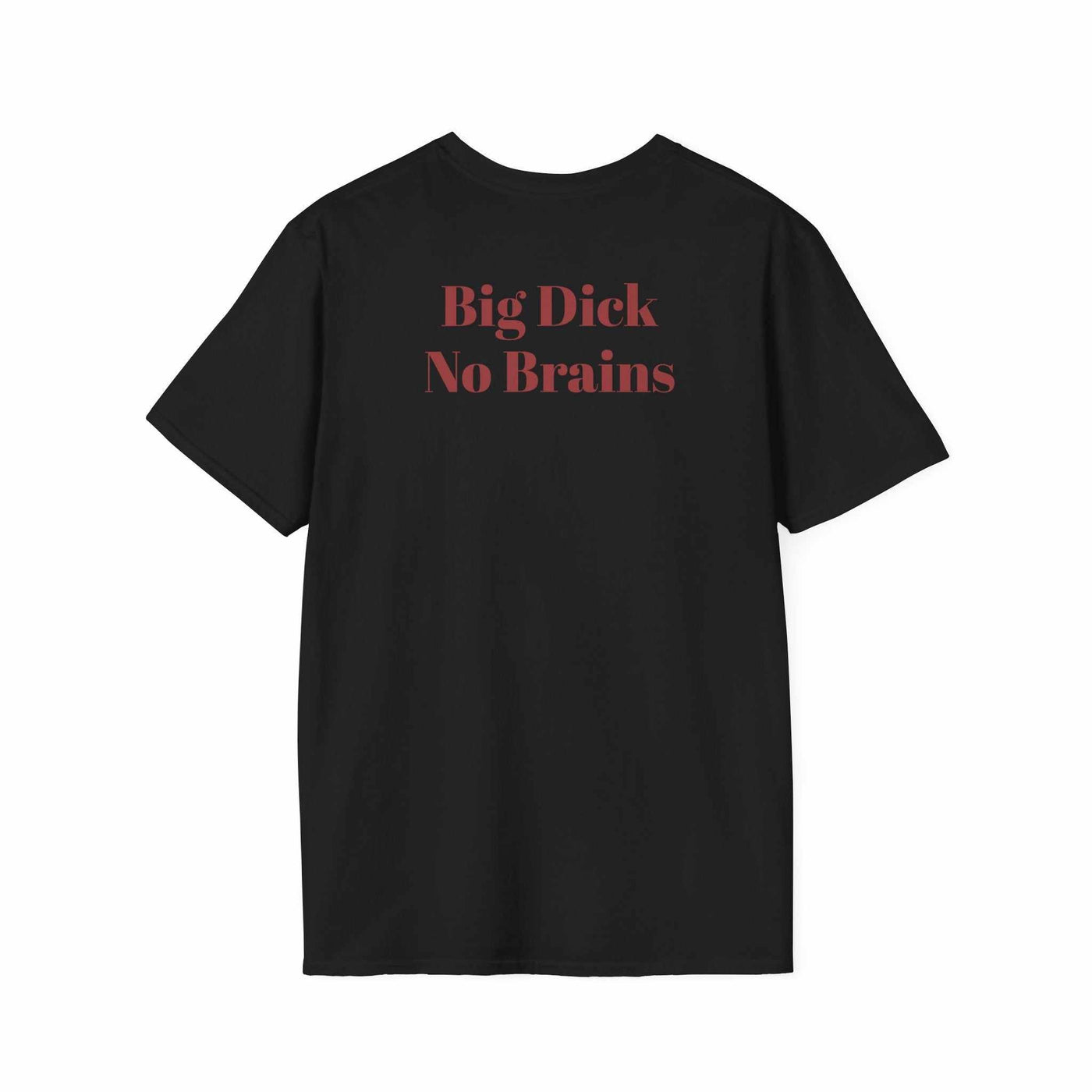 Black KLF "Big Dick No Brains" tee with red text, unisex streetwear, glow-in-the-dark print on soft triblend fabric