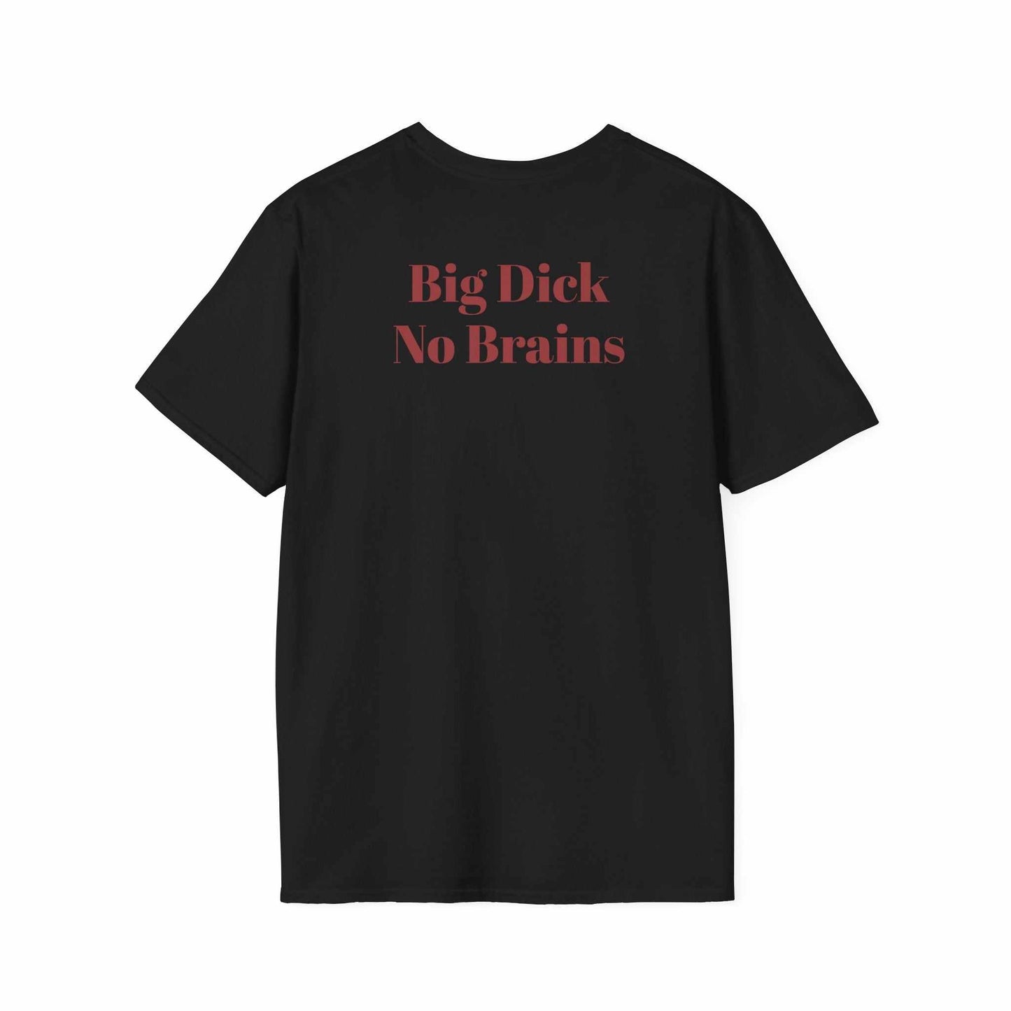 Black KLF "Big Dick No Brains" tee with red text, unisex streetwear, glow-in-the-dark print on soft triblend fabric