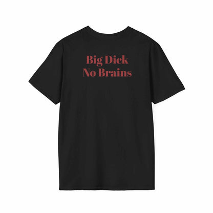 Black KLF "Big Dick No Brains" tee with red text, unisex streetwear, glow-in-the-dark print on soft triblend fabric
