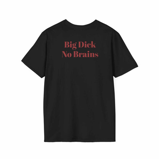 Black KLF "Big Dick No Brains" tee with red text, unisex streetwear, glow-in-the-dark print on soft triblend fabric