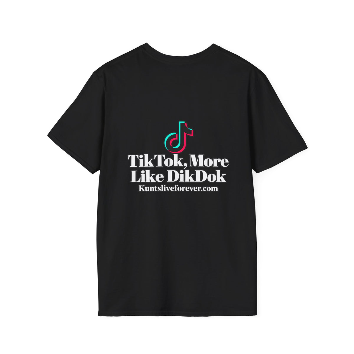 KLF TikTok graphic tee, black shirt product mockup view 1