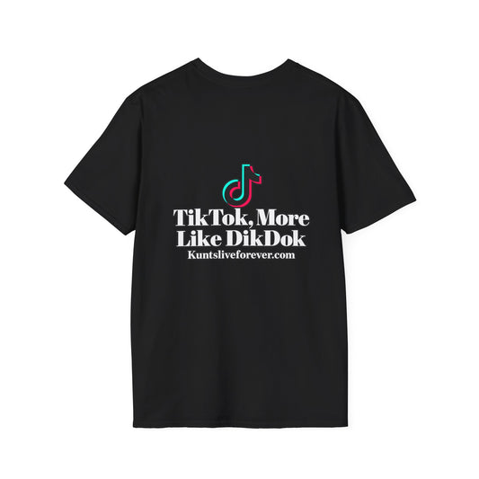 KLF TikTok graphic tee, black shirt product mockup view 1
