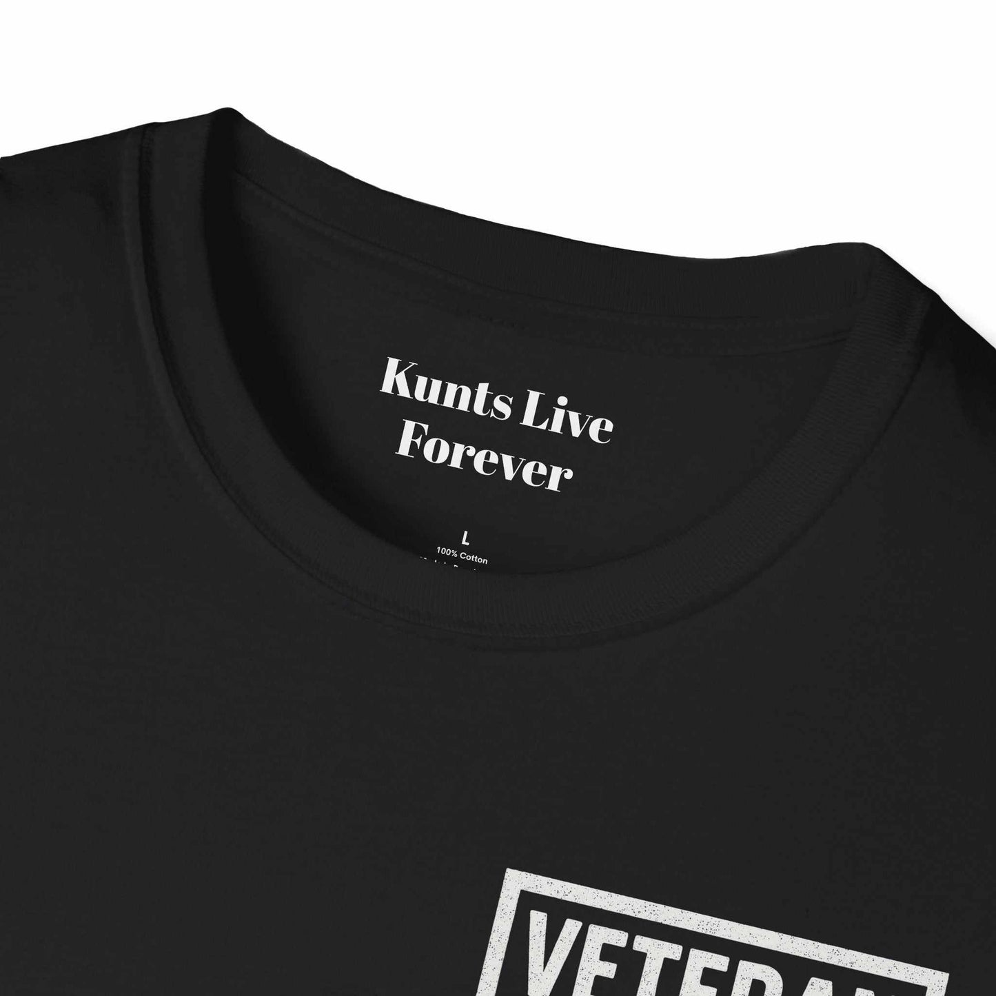 Black KLF Veteran KUNTS Whiskey Tango Foxtrot Tee with bold white text and glow-in-the-dark print, unisex streetwear style