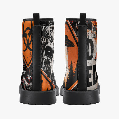 KLF Road Closed leather boots with Strange Days roadside-horror artwork - product view 7