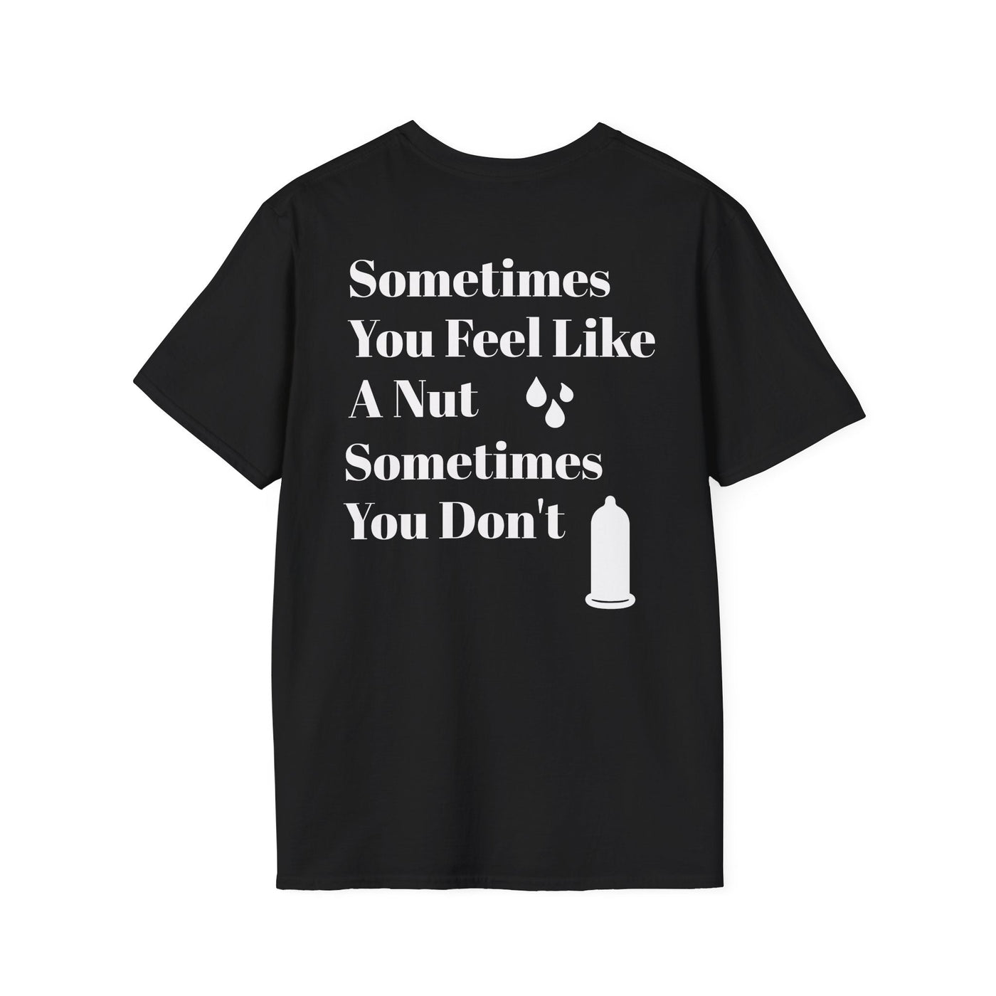 Black KLF "Nut" Tee with bold white slogan and graphic print on front, unisex streetwear style