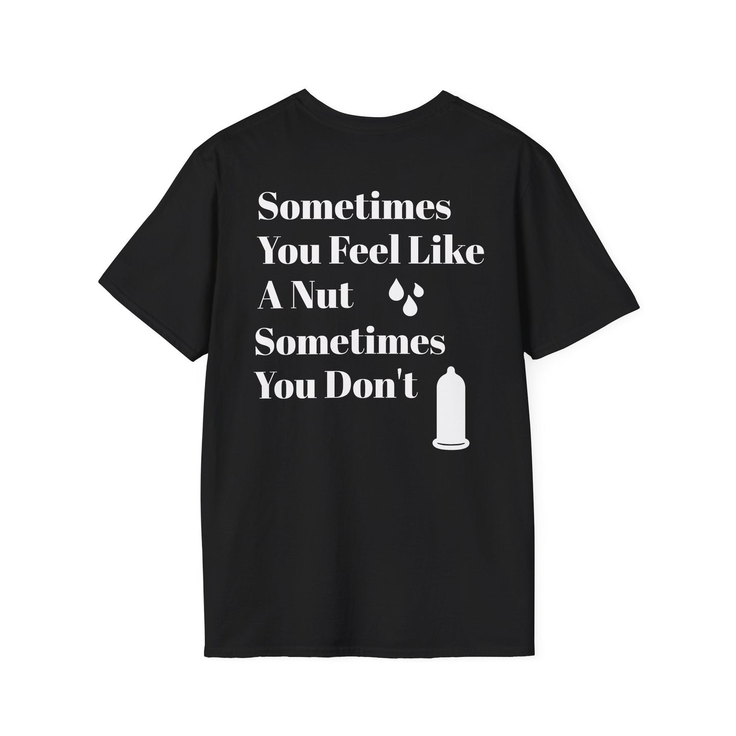 Black KLF "Nut" Tee with bold white slogan and graphic print on front, unisex streetwear style