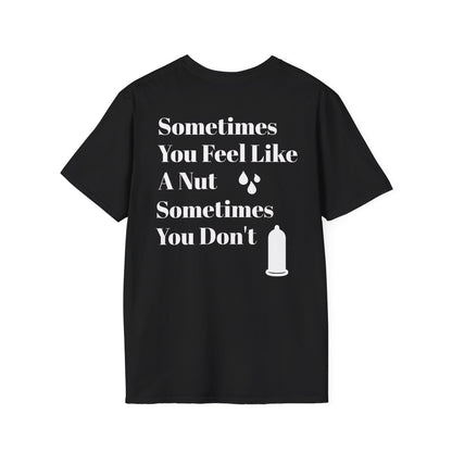 Black KLF "Nut" Tee with bold white slogan and graphic print on front, unisex streetwear style