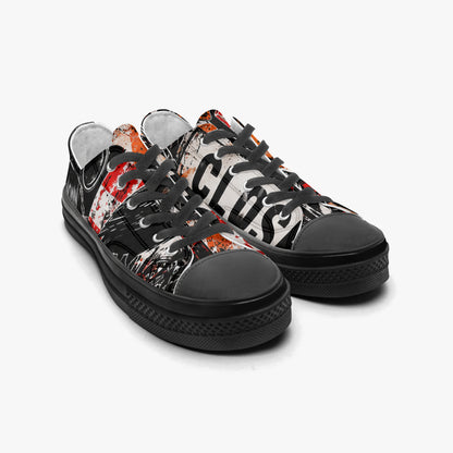 KLF Road Closed low-top canvas shoes with Strange Days roadside-horror artwork - product view 3
