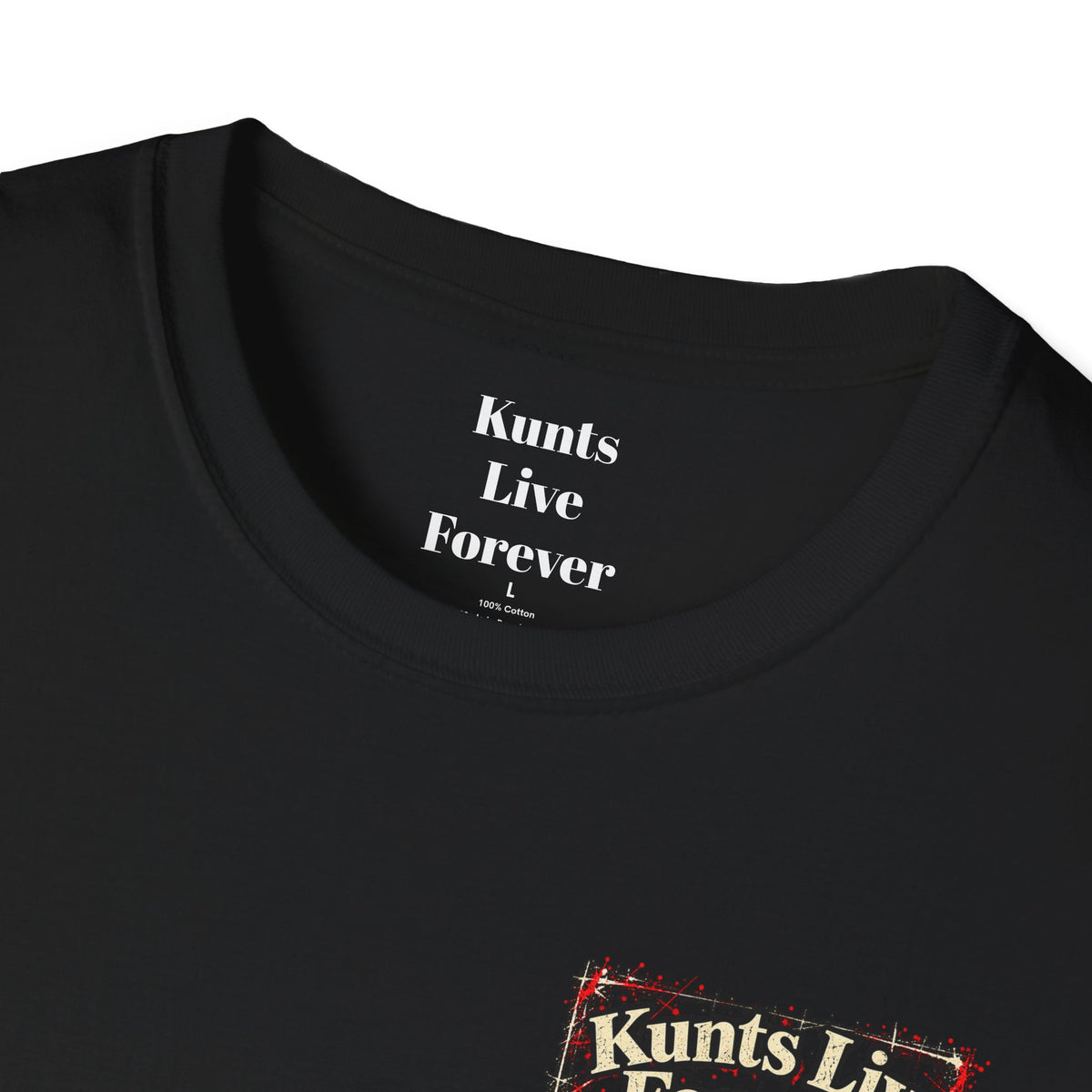 KLF F*CK Instagram graphic tee, black shirt product mockup view 3