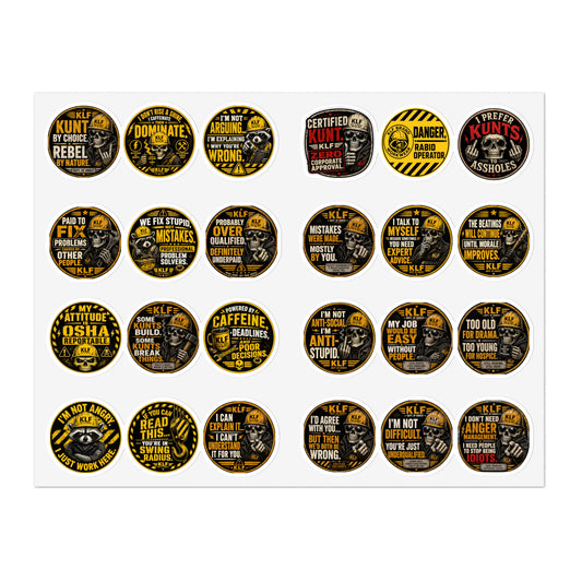 KLF “Dept. of Adhesive Warfare” 240-Sticker Bulk Bundle | 10 Sheets / 24 Designs | KLF Merch