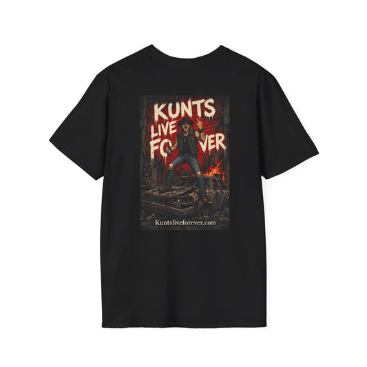 KLF Rebel Roadkill Riot black graphic tee – product mockup 1 by Kunts Live Forever