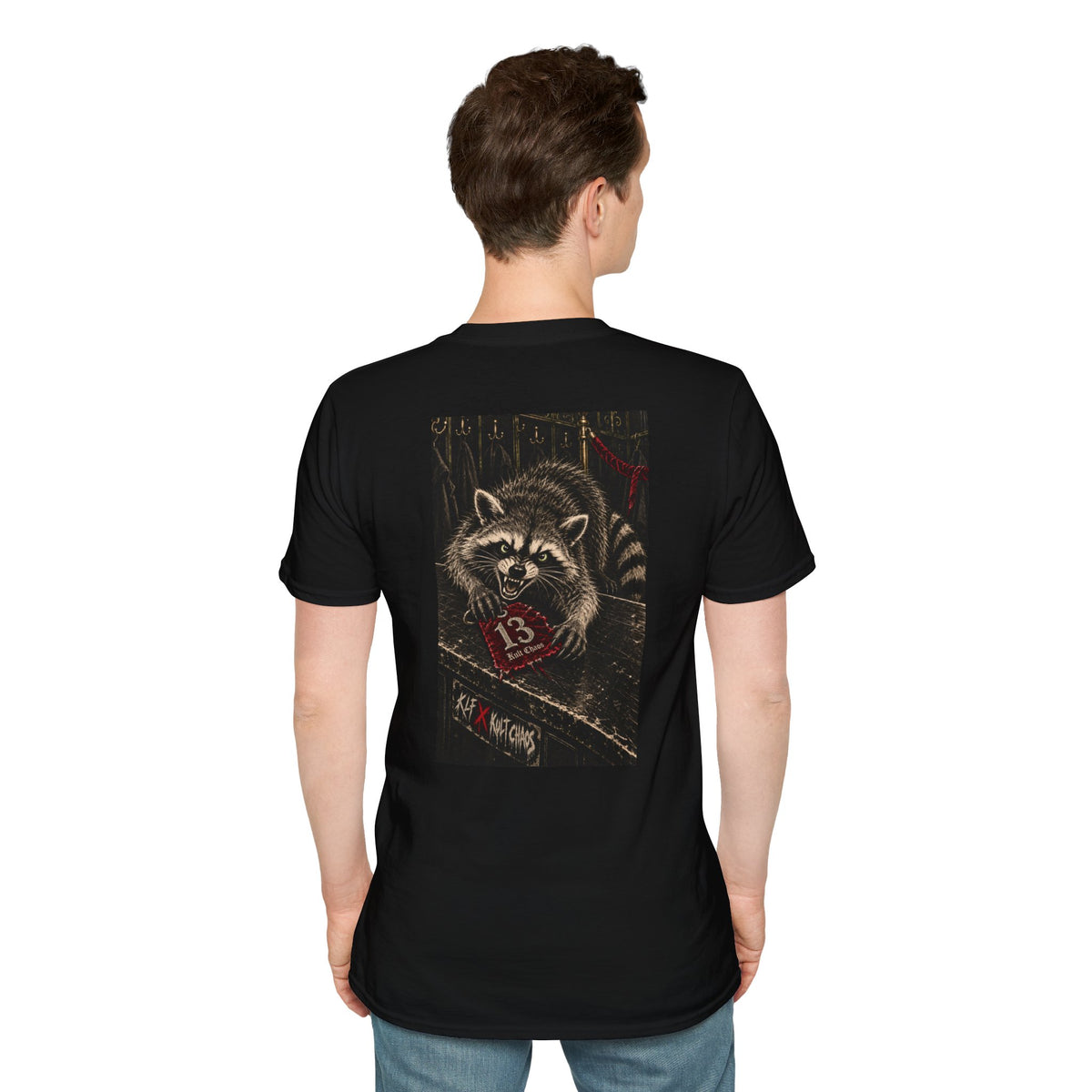 Uninvited KLF × Kult Chaos punk raccoon dark humor graphic tee mockup 5