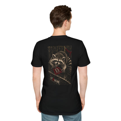 Uninvited KLF × Kult Chaos punk raccoon dark humor graphic tee mockup 5