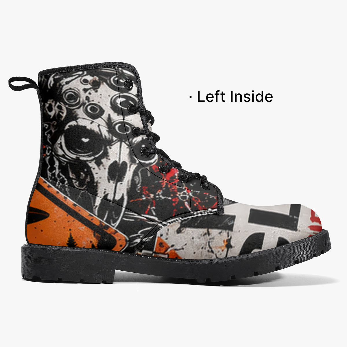 KLF Road Closed leather boots with Strange Days roadside-horror artwork - product view 1