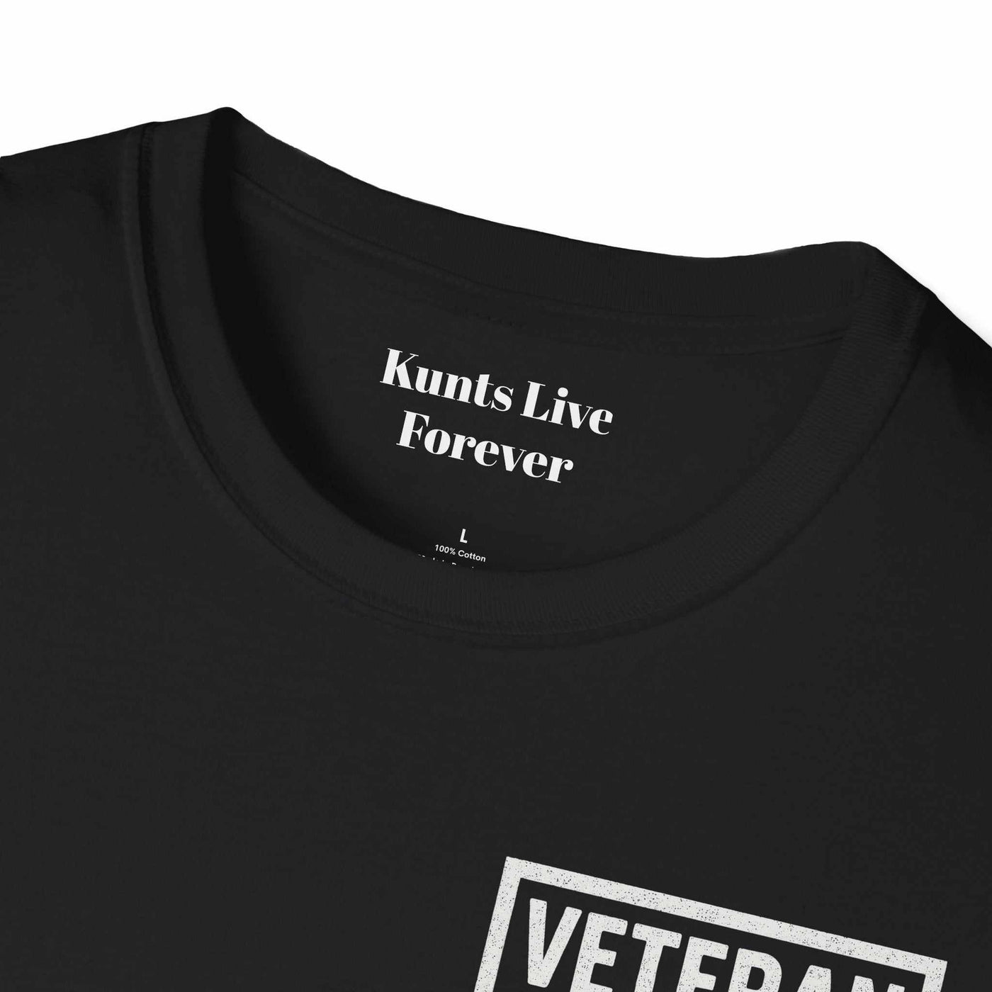 KLF "Sharing Blood Makes You Family" veteran tee in black with glow-in-the-dark print and unisex fit