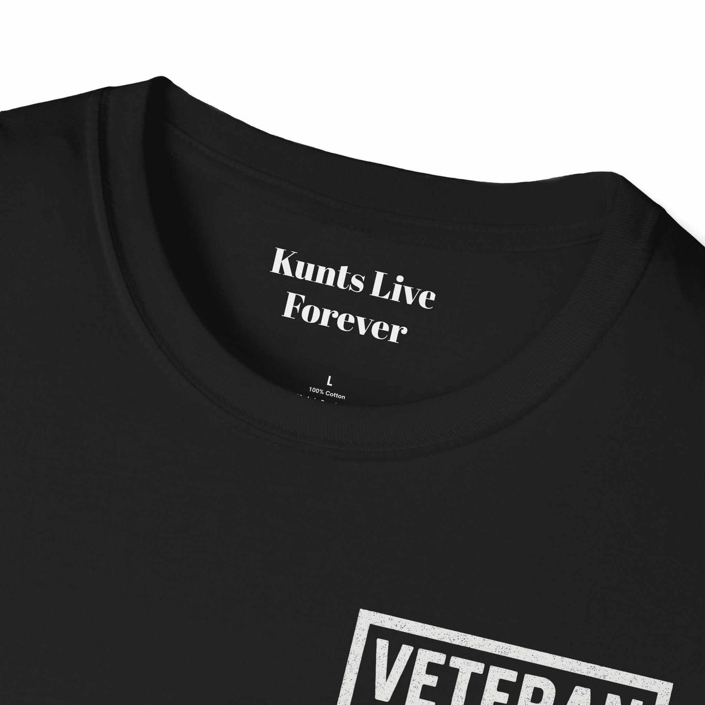 KLF "Sharing Blood Makes You Family" veteran tee in black with glow-in-the-dark print and unisex fit