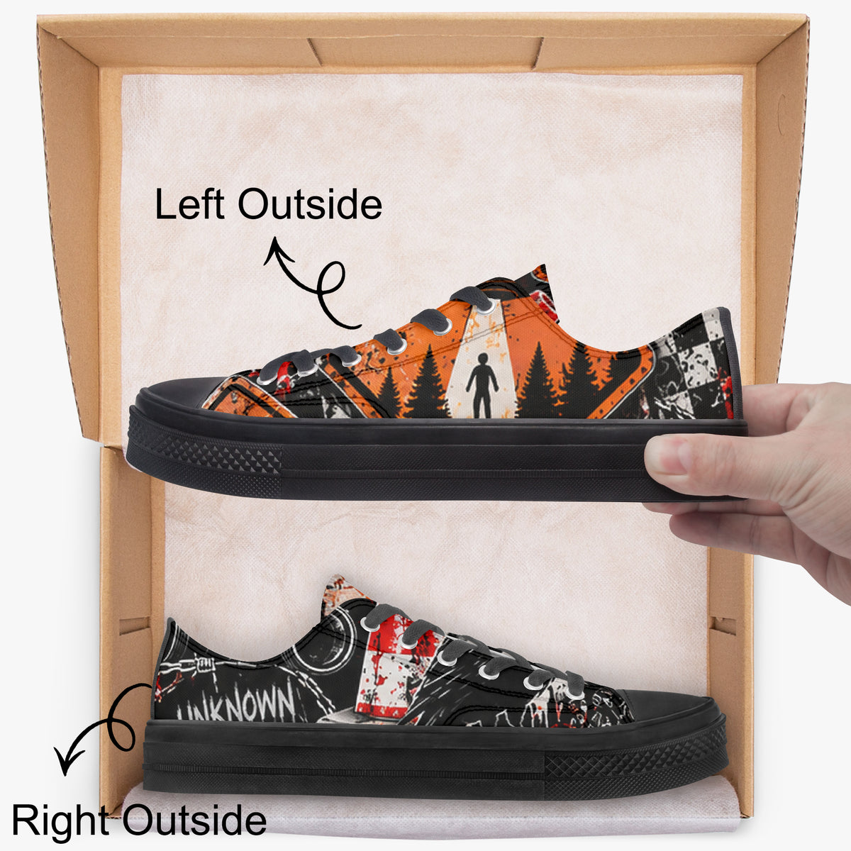 KLF Road Closed low-top canvas shoes with Strange Days roadside-horror artwork - product view 2