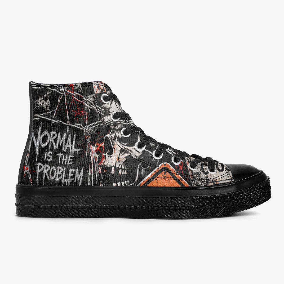 KLF Road Closed high-top canvas shoes with Strange Days roadside-horror artwork - product view 6