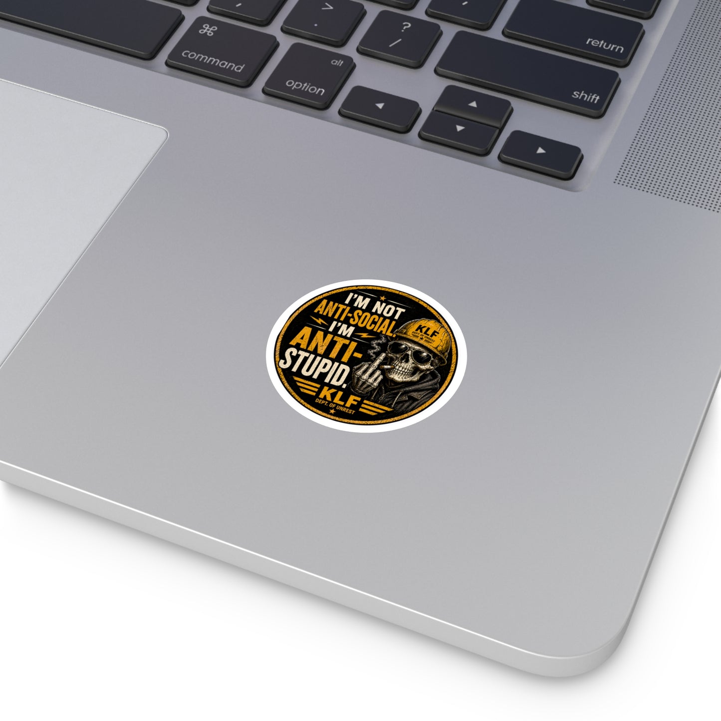 KLF “I’m Not Anti-Social. I’m Anti-Stupid.” Round Sticker | Dept. of Adhesive Warfare | KLF Merch