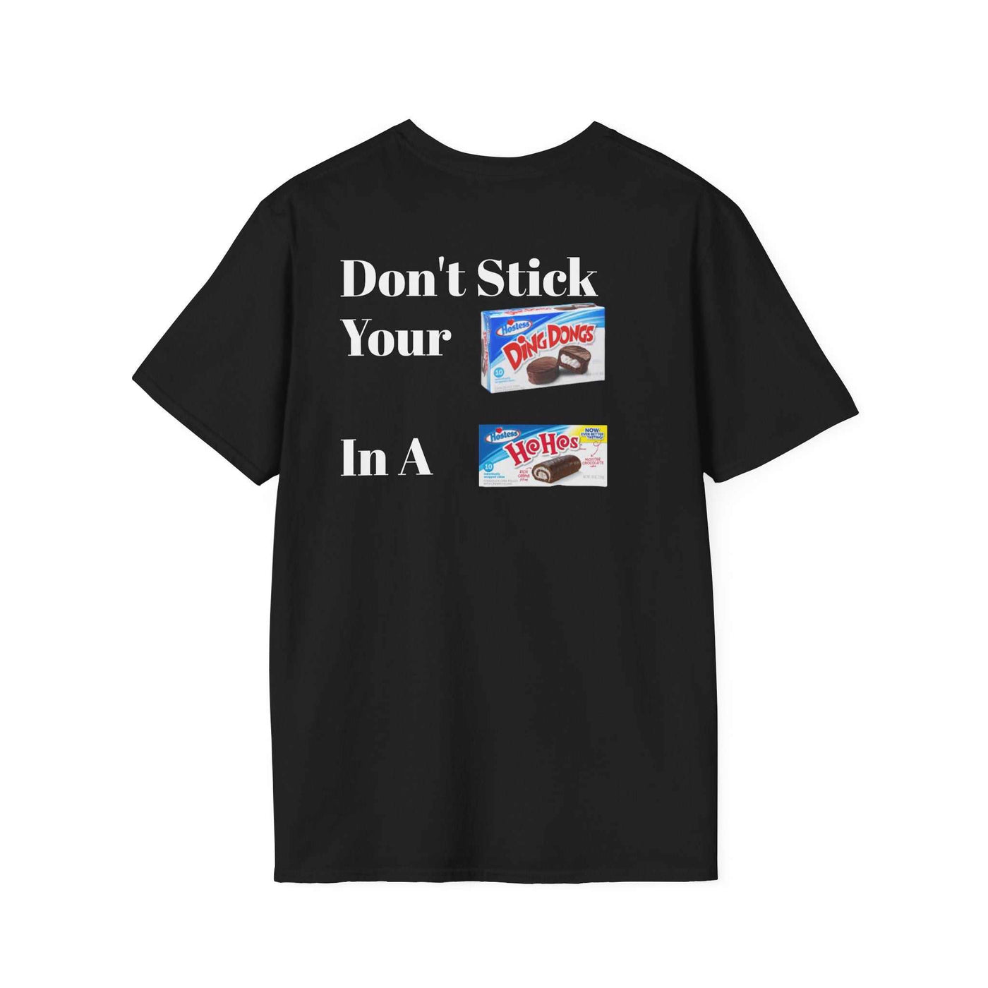 KLF black streetwear tee with "Don't Stick Your Ding Dongs In A Ho Hos" graphic and glow-in-the-dark print