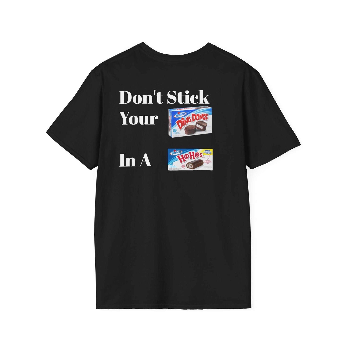 KLF black streetwear tee with "Don't Stick Your Ding Dongs In A Ho Hos" graphic and glow-in-the-dark print