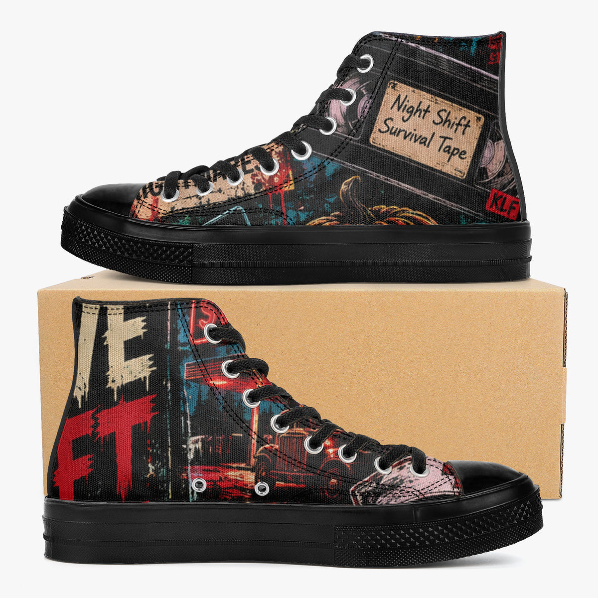 KLF Grave Shift high-top canvas shoes with neon horror night-shift artwork - product view 9