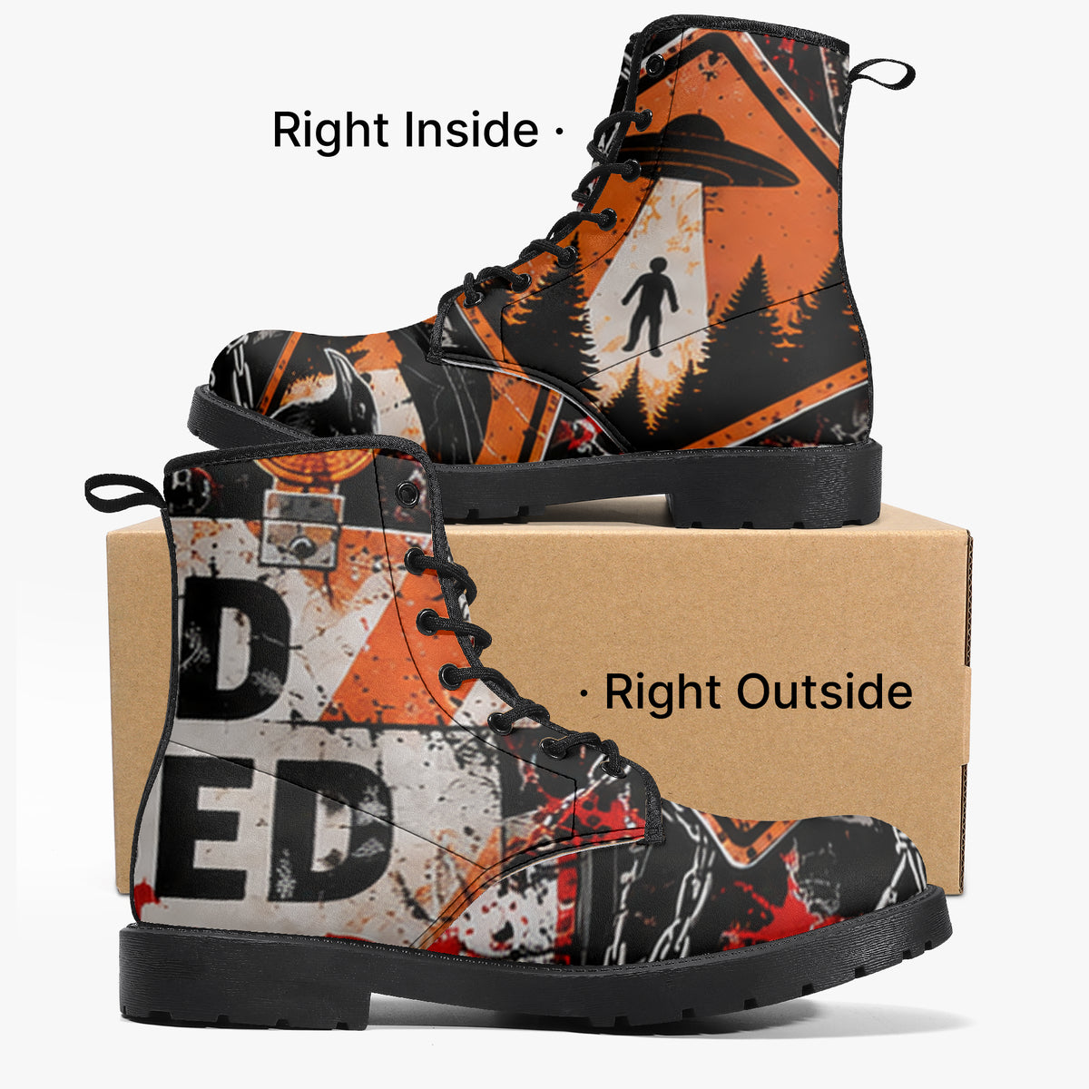 KLF Road Closed leather boots with Strange Days roadside-horror artwork - product view 6