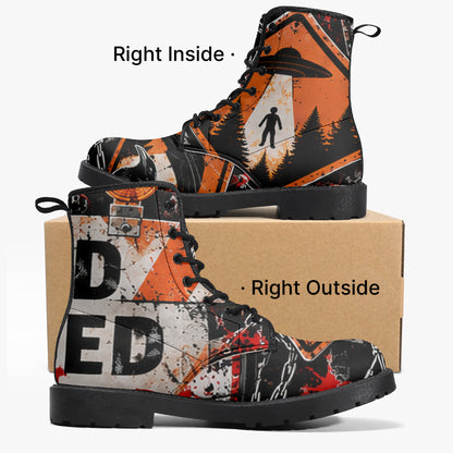 KLF Road Closed leather boots with Strange Days roadside-horror artwork - product view 6